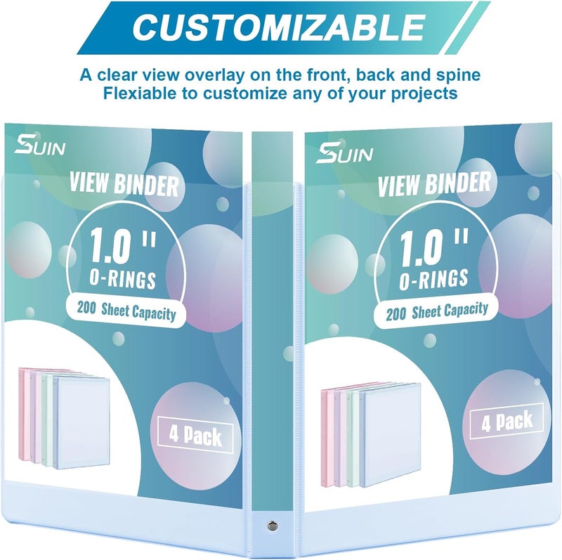 SUIN 1'' 3-Ring-Binder with Pockets, 200 Sheets Capacity, 1 inch Binders fits 11" x 8.5" US Letter Size, Assorted 4 Pastel Colors - Ideal for School, Office, and Home Use (1 inch) - Image 4